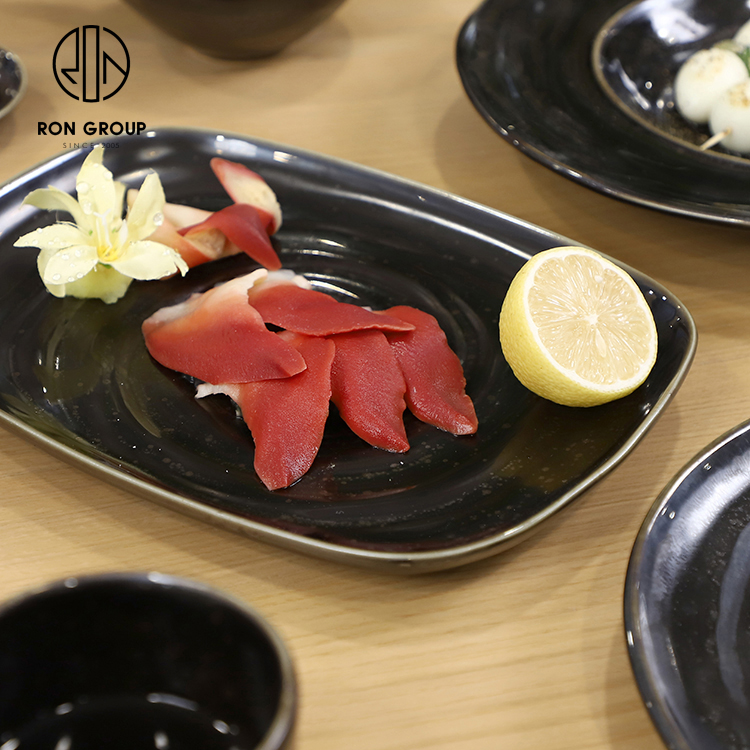 Modern Matte Black Square Ceramic Sushi Steak Plate