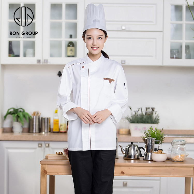 Fashionable White Long Mid-sleeve Breathable Waterproof Hotel Restaurant Kitchen Workwear Adjusted Barista Chef Uniforms