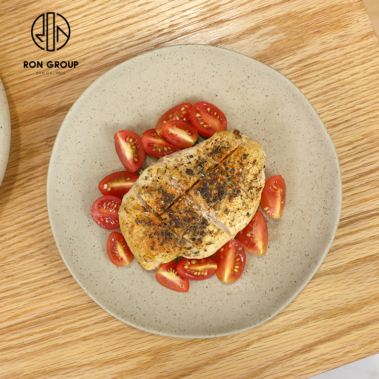 Minimalist Speckled Clay-Style Melamine Dinner Plate for Japanese and Casual Dining