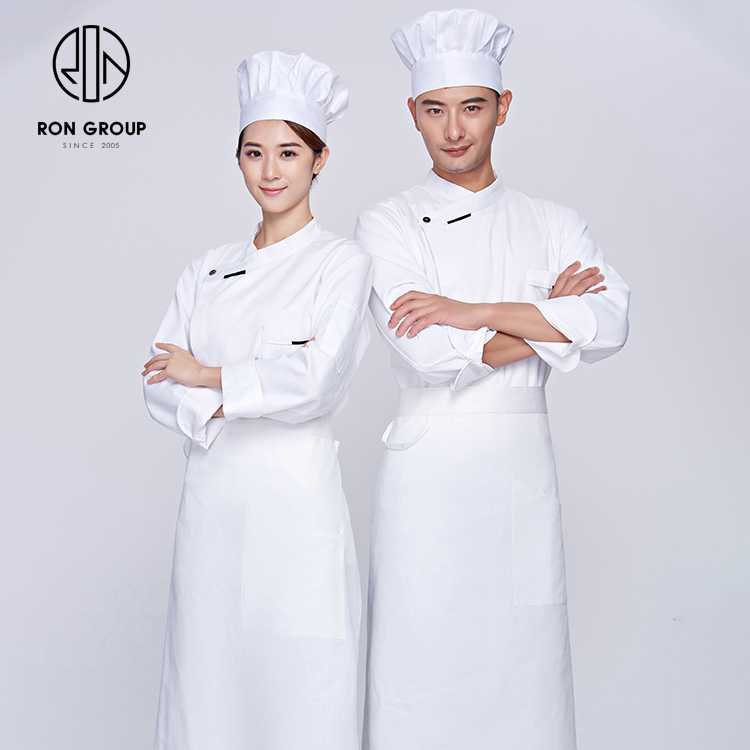 Minimalist Durable Long Sleeves Unisex Breathable Oil-proof Polyester Workwear Chef Jacket Uniform for Restaurant Kitchen Bar