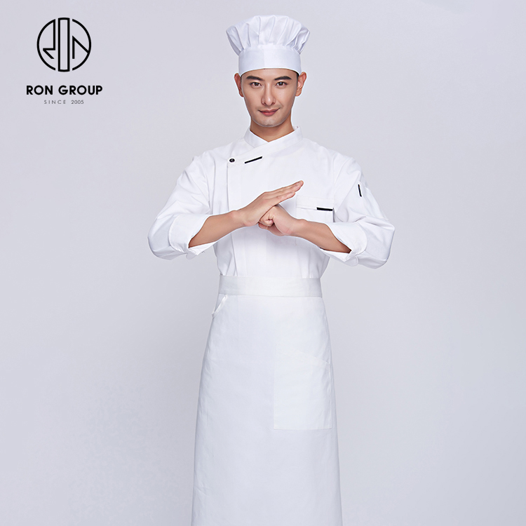 Minimalist Durable Long Sleeves Unisex Breathable Oil-proof Polyester Workwear Chef Jacket Uniform for Restaurant Kitchen Bar