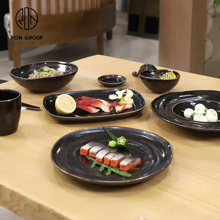 Modern Reactive Glaze Black Ceramic Dinnerware Set