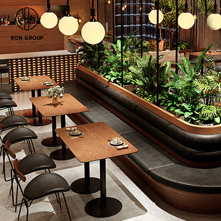 Commercial Wood Booth Seating with Leather Cushions for Cafés and Hotels