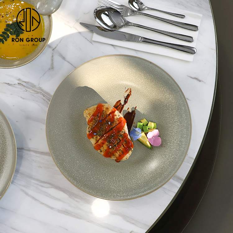 Hot Selling Organic Moss Green Melamine Dinner Plate with Gradient Matte Finish for Casual Dining