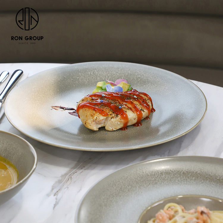 Hot Selling Organic Moss Green Melamine Dinner Plate with Gradient Matte Finish for Casual Dining