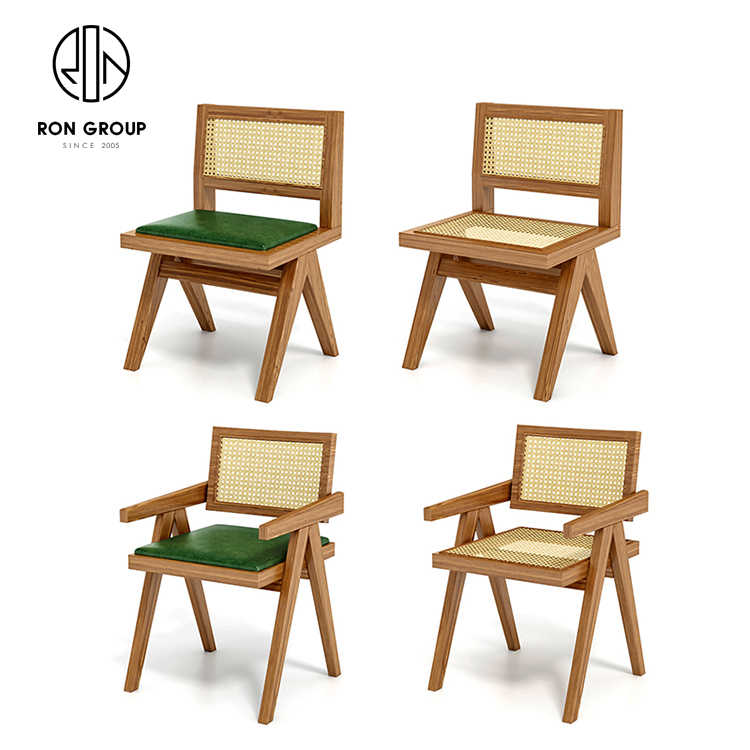 Modern Rattan Back Booth Seating Set With Wood Tables And Armchairs For Restaurants Cafes