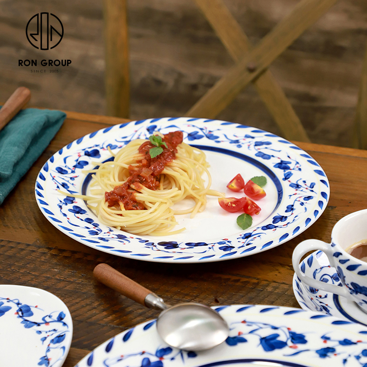 Blue Floral Vintage-Style Ceramic Dinner Plate for Home & Restaurants