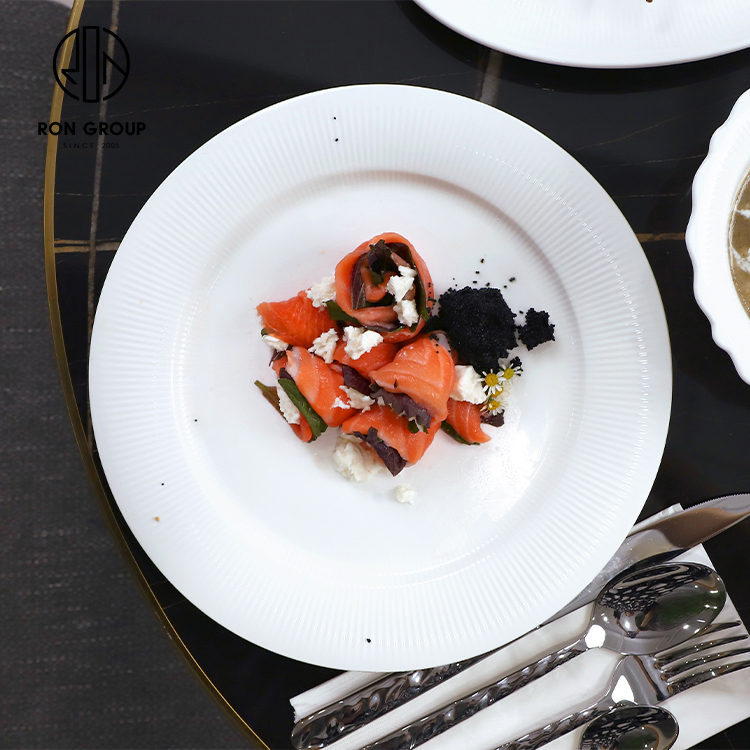Modern White Round Ceramic Dinner Plate for Salad, Dessert and Steak Restaurant Service