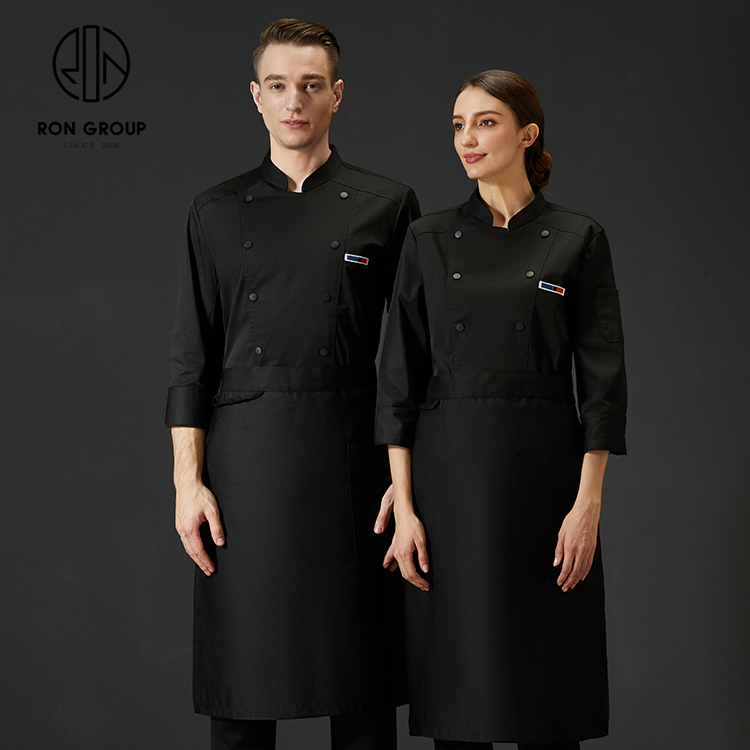 Classic Comfortable Waterproof Unisex Long Sleeve Waiter Waitress Uniform with Pocket Kitchen Restaurant Workwear Chef Jacket