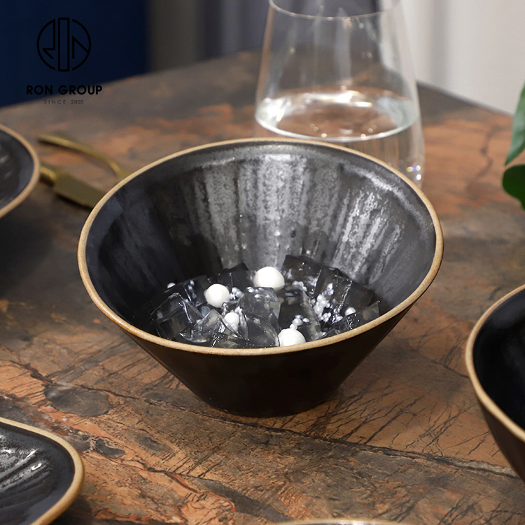 Textured Matte Black Porcelain Pasta Salad Bowl