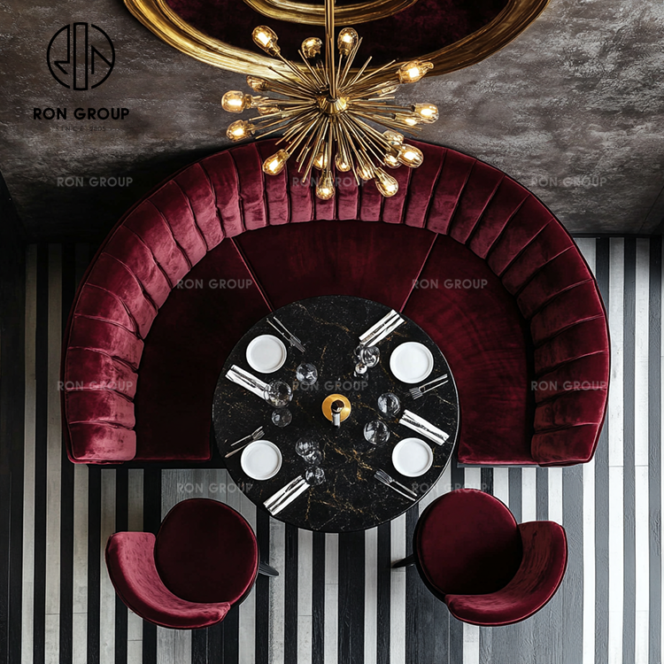 Luxury Curved Velvet Booth Seating with Marble Table for High-End Restaurants