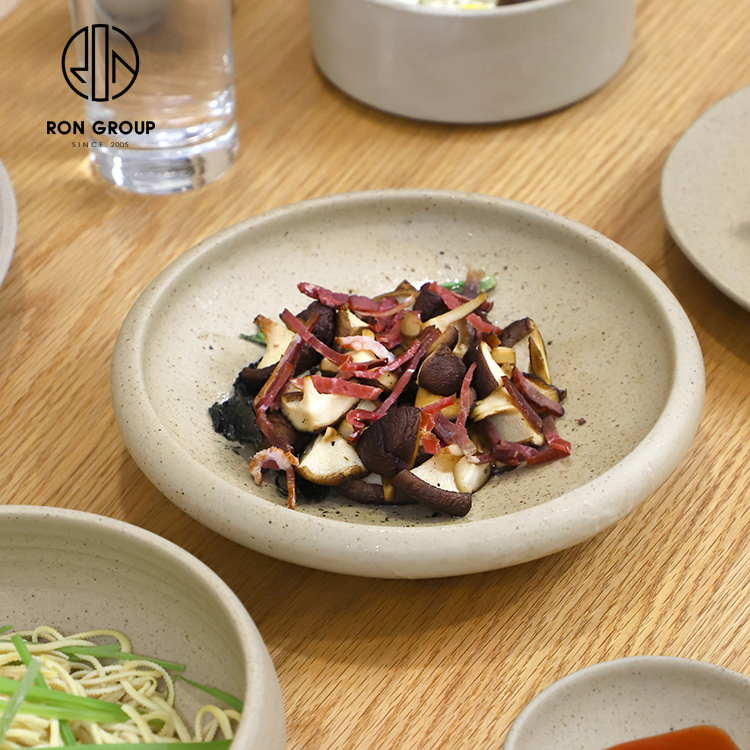 Japanese Style Speckled Ceramic Round Dinner Plate for Fine Dining and Hotels