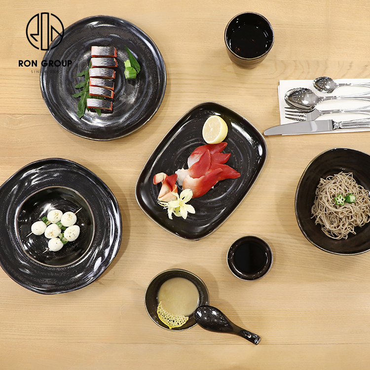 Modern Reactive Glaze Black Ceramic Dinnerware Set