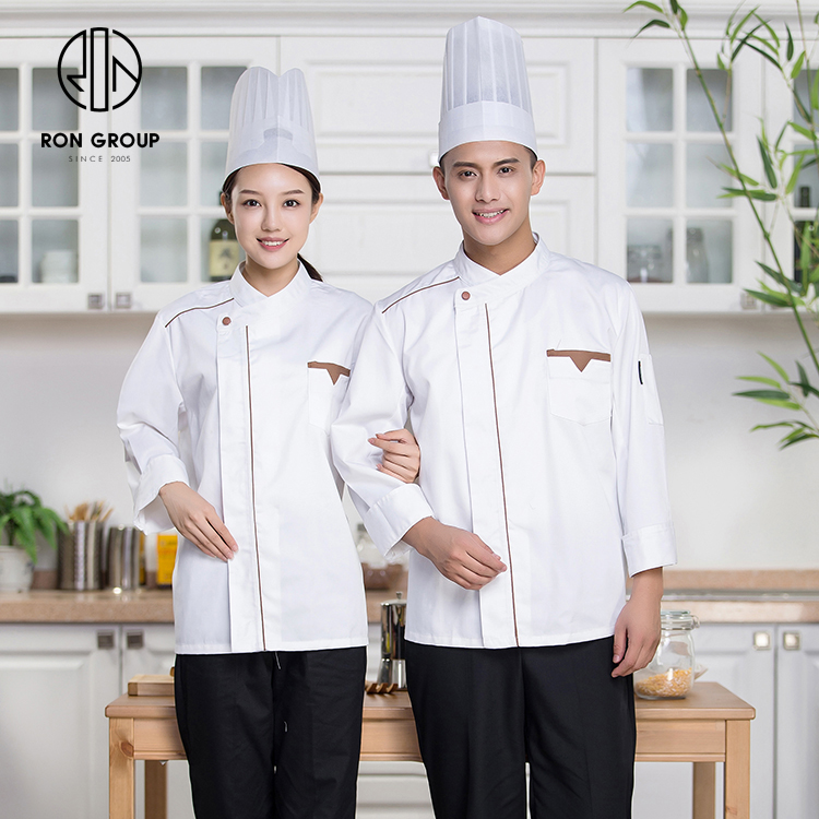 Fashionable White Long Mid-sleeve Breathable Waterproof Hotel Restaurant Kitchen Workwear Adjusted Barista Chef Uniforms