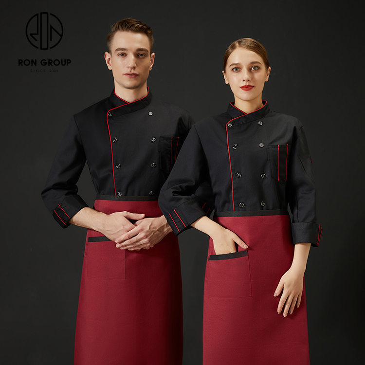 Wholesales Durable Long Sleeves Unisex Breathable Polyester Workwear Sushi Barista Chef Coat Uniform for Restaurant Kitchen Bar