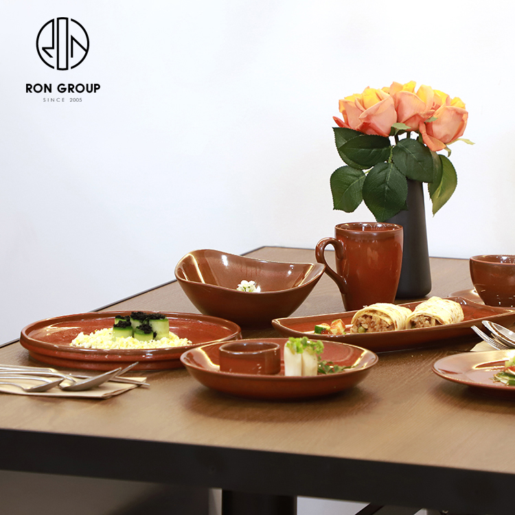 Rust Red Reactive Glaze Ceramic Dinnerware Set for Restaurants and Hotels