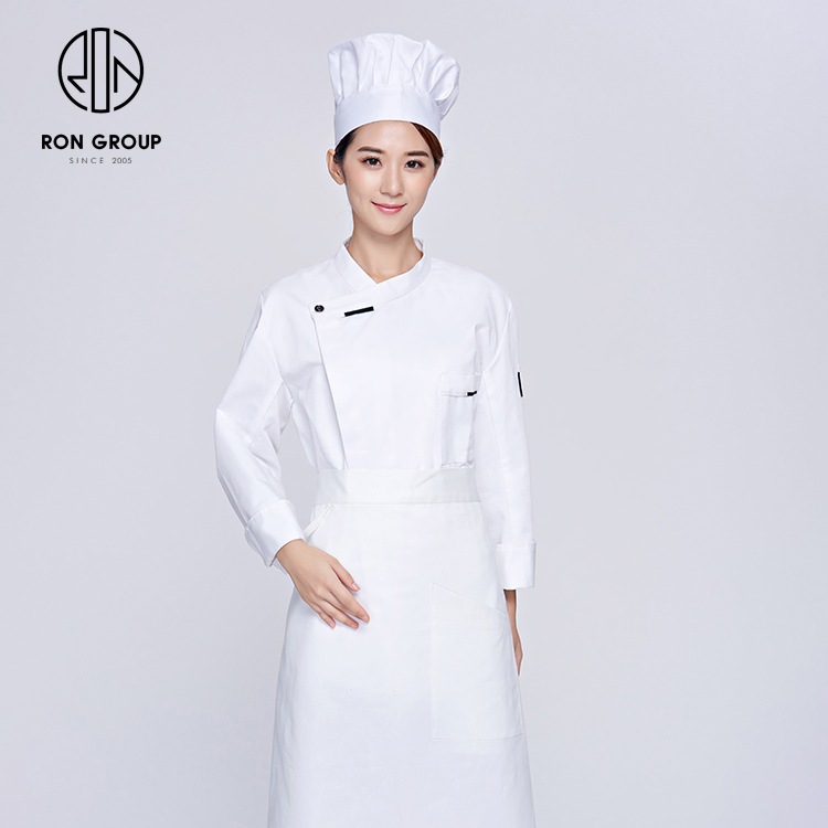 Minimalist Durable Long Sleeves Unisex Breathable Oil-proof Polyester Workwear Chef Jacket Uniform for Restaurant Kitchen Bar