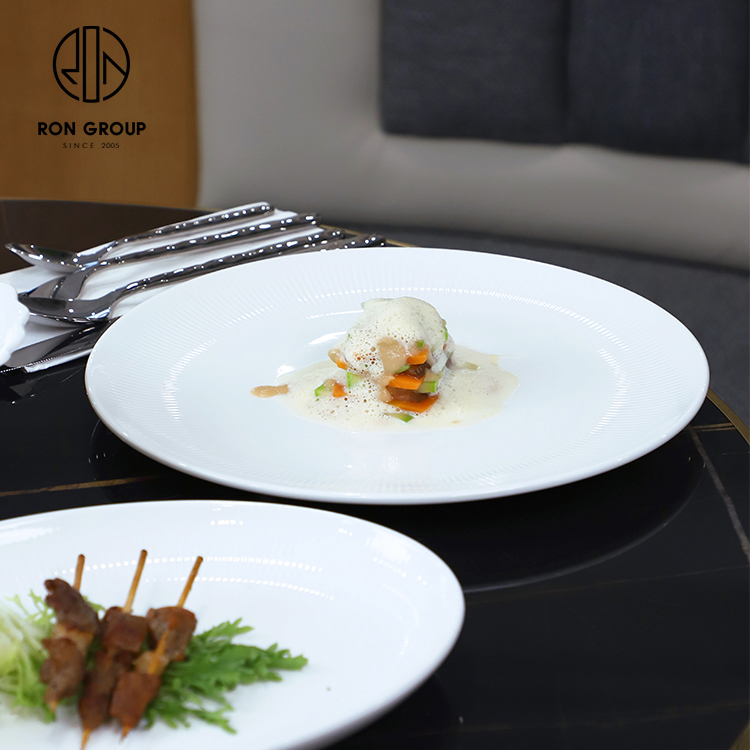 Large White Round Ceramic Serving Plate for Salad, Steak and Fine Dining