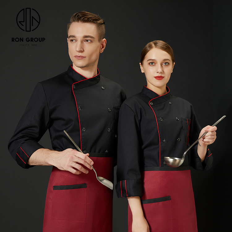 Wholesales Durable Long Sleeves Unisex Breathable Polyester Workwear Sushi Barista Chef Coat Uniform for Restaurant Kitchen Bar