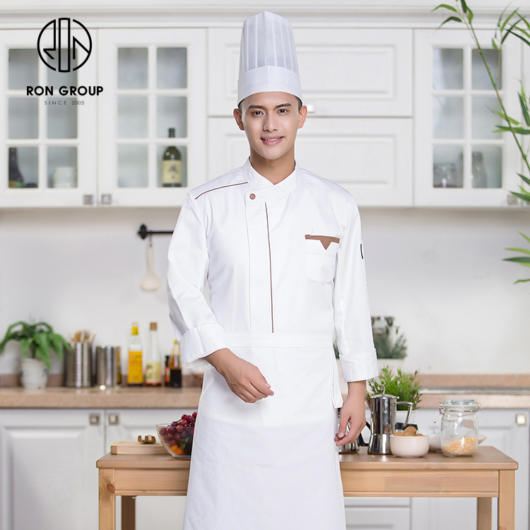 Fashionable White Long Mid-sleeve Breathable Waterproof Hotel Restaurant Kitchen Workwear Adjusted Barista Chef Uniforms