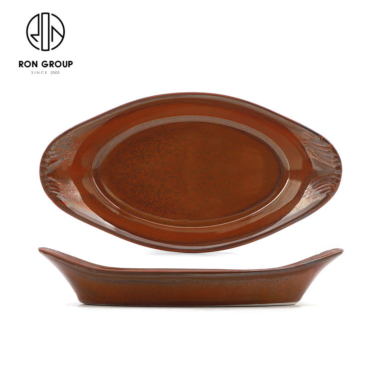 Rust Red Reactive Glaze Ceramic Dinnerware Set for Restaurants and Hotels
