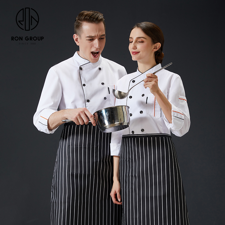 Wholesales Durable Long Sleeves Unisex Breathable Polyester Workwear Sushi Barista Chef Coat Uniform for Restaurant Kitchen Bar