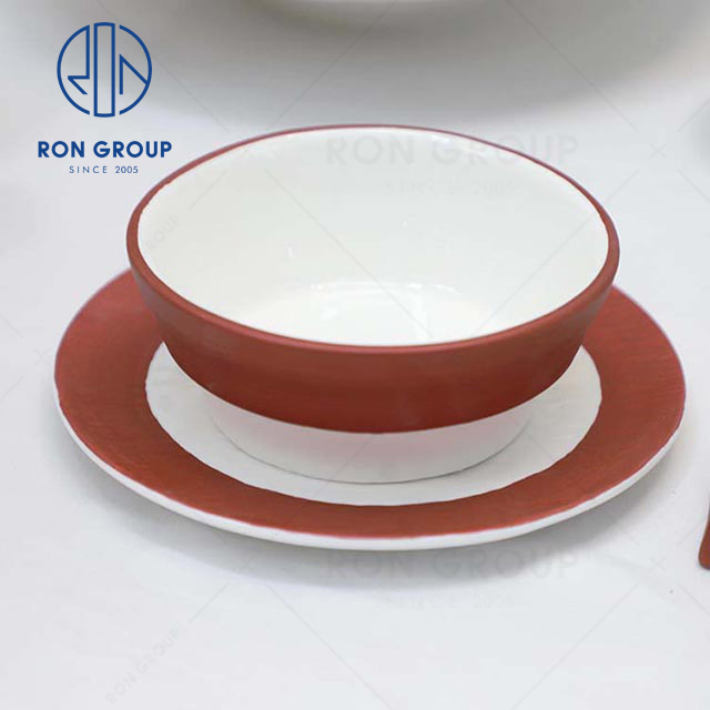 Wholesale modern style Michelin restaurant high-grade Rose gold stone textured bone dish ceramic dish