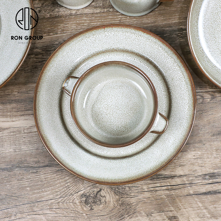 Rustic Stoneware-Style Double-Handled Ceramic Soup Bowl