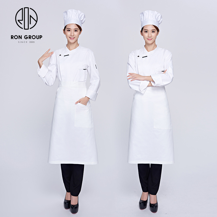 Minimalist Durable Long Sleeves Unisex Breathable Oil-proof Polyester Workwear Chef Jacket Uniform for Restaurant Kitchen Bar