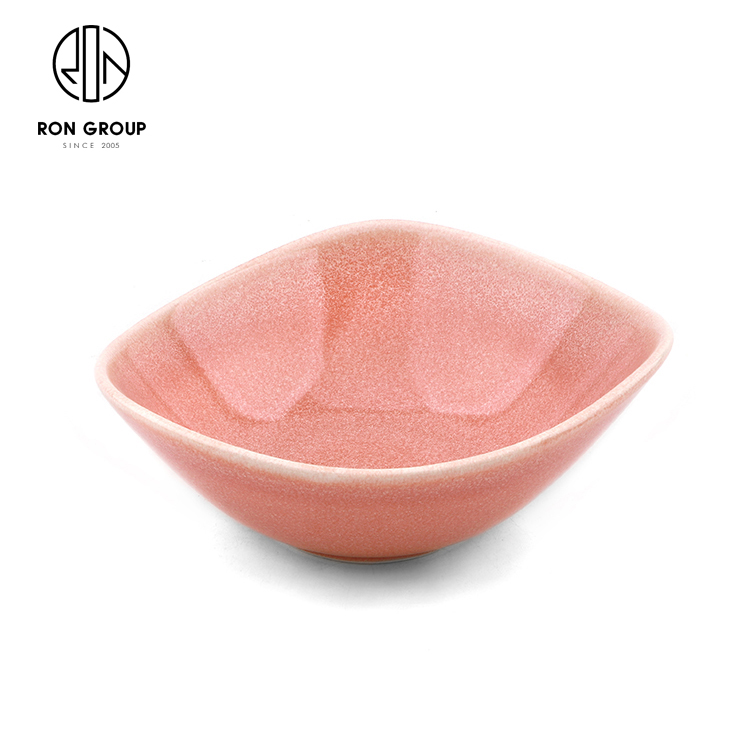 Pink Crackle-Glaze Irregular Ceramic Snack Bowl for Cafés and Restaurants