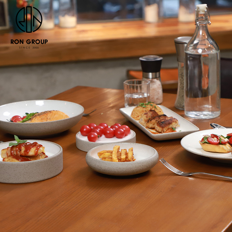 White Matte Stoneware-Style Ceramic Dinnerware Set for Hotels and Fine Dining Restaurants