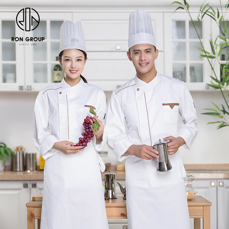 Fashionable White Long Mid-sleeve Breathable Waterproof Hotel Restaurant Kitchen Workwear Adjusted Barista Chef Uniforms