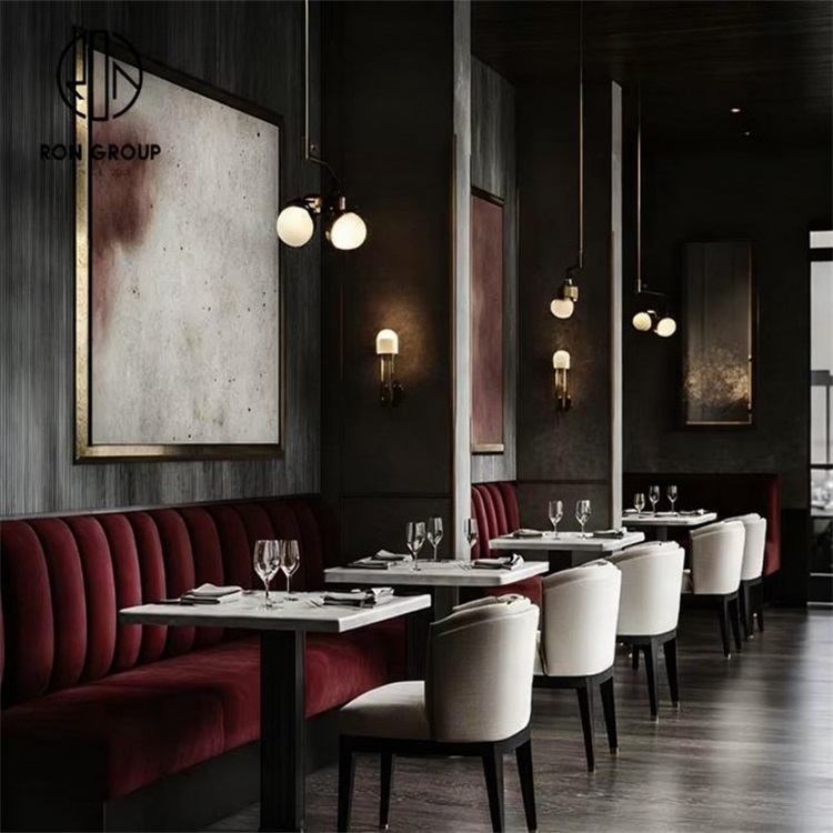 Modern Marble Dining Table with Velvet Booth Seating for Upscale Restaurants