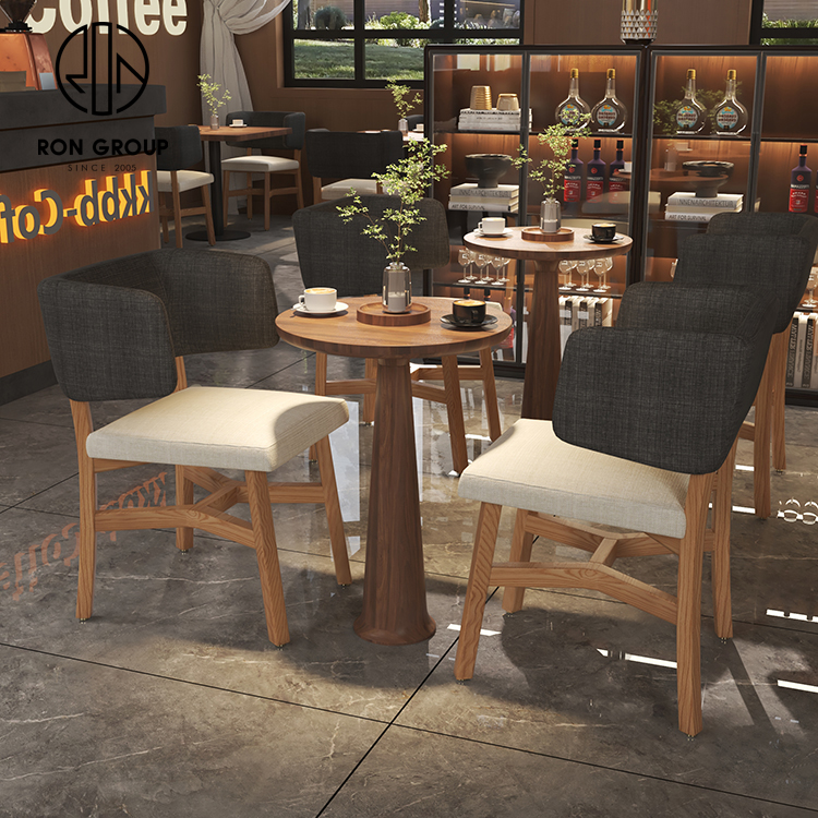 Curved Backrest Fabric Dining Chair with Solid Wood Frame for Cafés and Restaurants