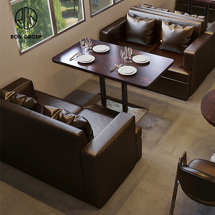 Classic Cafe Dining Table Chair Set Custom Metal Frame Wood Top For Restaurants Hotels