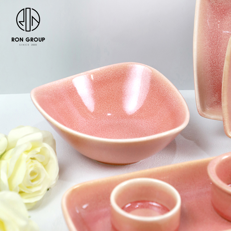 Pink Crackle-Glaze Irregular Ceramic Snack Bowl for Cafés and Restaurants