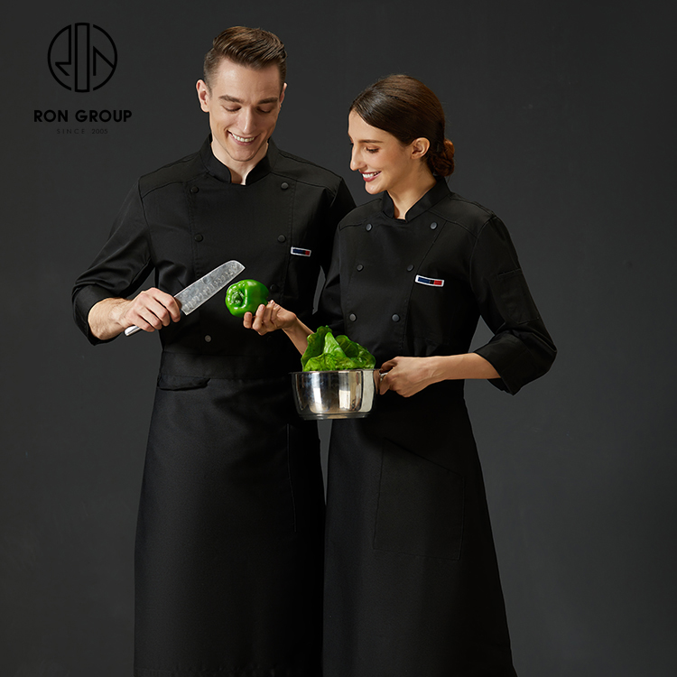 Classic Comfortable Waterproof Unisex Long Sleeve Waiter Waitress Uniform with Pocket Kitchen Restaurant Workwear Chef Jacket