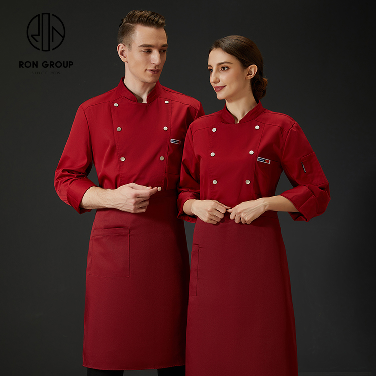 Classic Comfortable Waterproof Unisex Long Sleeve Waiter Waitress Uniform with Pocket Kitchen Restaurant Workwear Chef Jacket