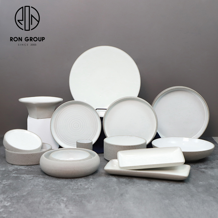 White Matte Stoneware-Style Ceramic Dinnerware Set for Hotels and Fine Dining Restaurants