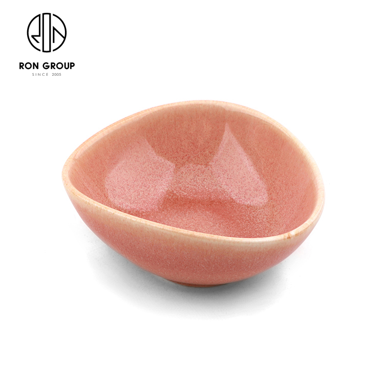 Pink Crackle-Glaze Irregular Ceramic Snack Bowl for Cafés and Restaurants