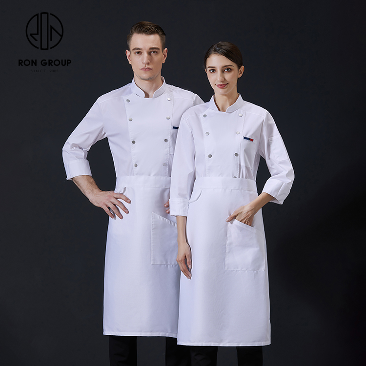 Classic Comfortable Waterproof Unisex Long Sleeve Waiter Waitress Uniform with Pocket Kitchen Restaurant Workwear Chef Jacket