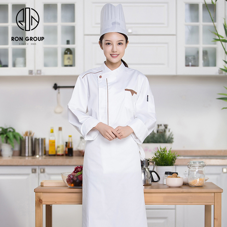 Fashionable White Long Mid-sleeve Breathable Waterproof Hotel Restaurant Kitchen Workwear Adjusted Barista Chef Uniforms