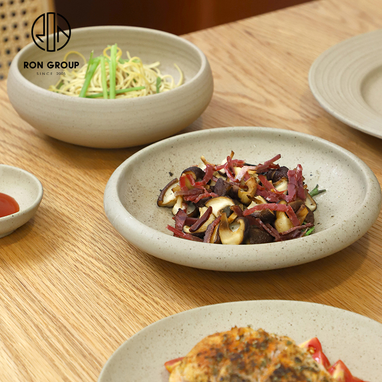 Minimalist Speckled Melamine Soup Bowl & Side Plate for Commercial Catering