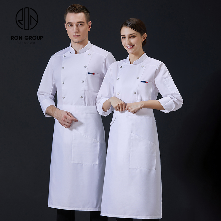 Classic Comfortable Waterproof Unisex Long Sleeve Waiter Waitress Uniform with Pocket Kitchen Restaurant Workwear Chef Jacket
