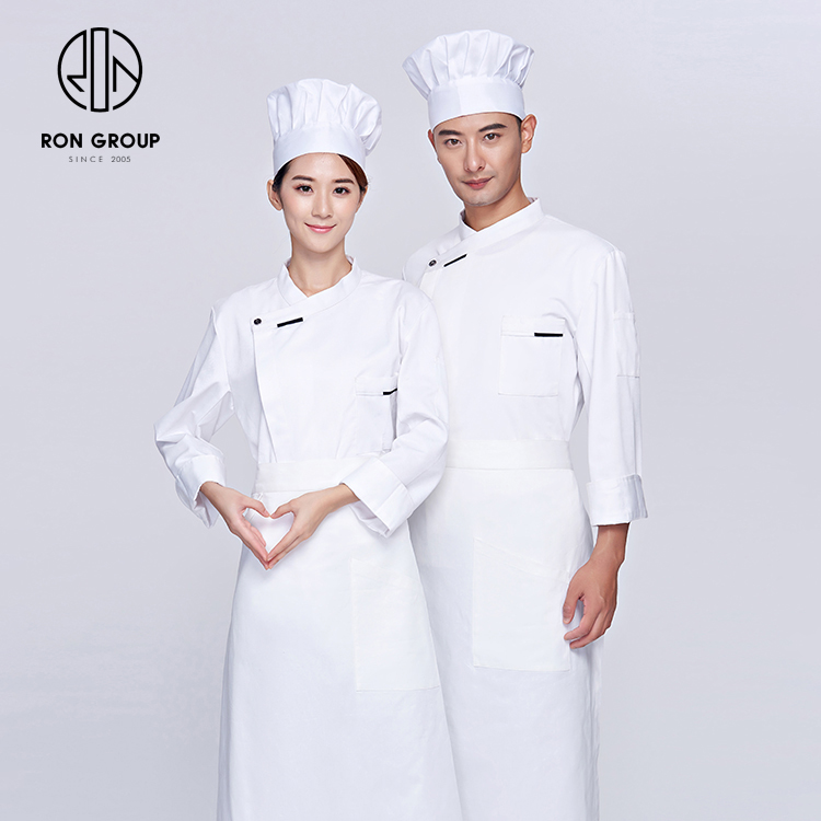 Minimalist Durable Long Sleeves Unisex Breathable Oil-proof Polyester Workwear Chef Jacket Uniform for Restaurant Kitchen Bar