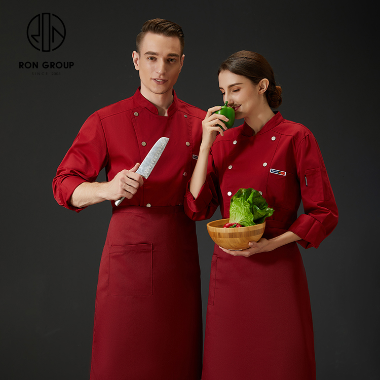 Classic Comfortable Waterproof Unisex Long Sleeve Waiter Waitress Uniform with Pocket Kitchen Restaurant Workwear Chef Jacket