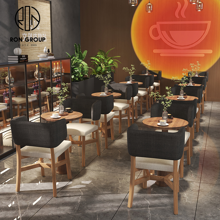 Curved Backrest Fabric Dining Chair with Solid Wood Frame for Cafés and Restaurants